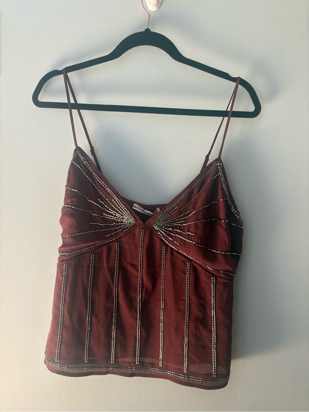 Abercrombie & Fitch Beaded Burgundy Spaghetti Strap Tank Top
